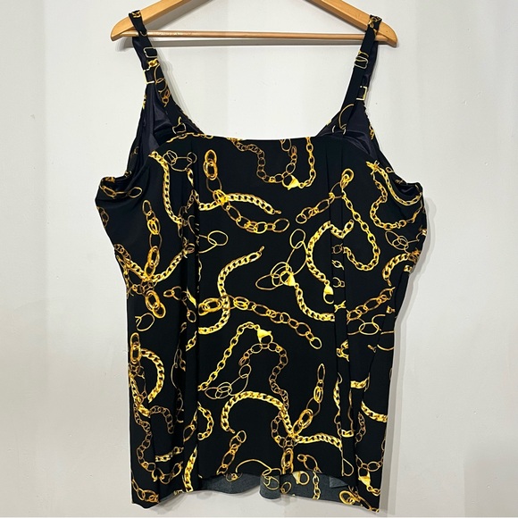 Trimshaper Swimsuit Tankini‎ 26W Black w/ Gold Chains Padded Old Money Mobwife - Picture 2 of 8